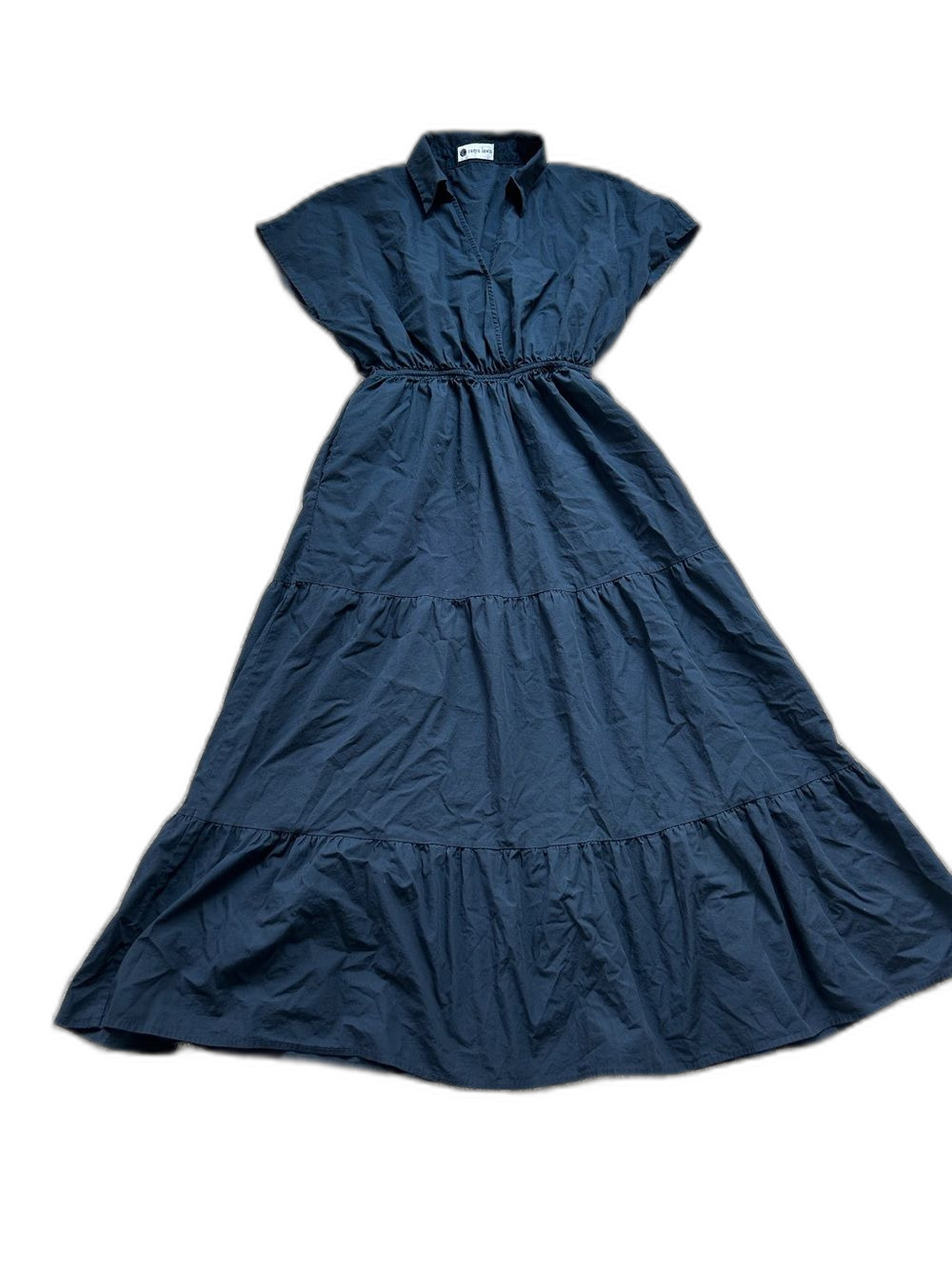 Caryn Lawn Navy Tiered Maxi Dress 100% Cotton With Pockets Coastal Women's